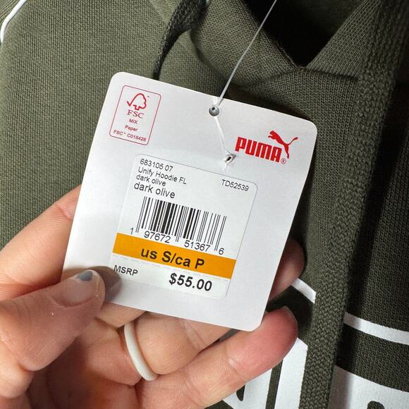 Puma Utility Hoodie Logo Olive Green Mens Sm NWT - Picture 3 of 3